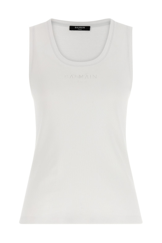 Майка с вышитым логотипом, белая BALMAIN GF0EB075BD10GDI