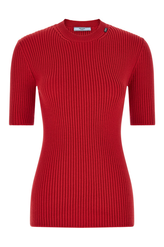 Свитер с ребристой вязкой  Красный PRADA P24E3QSOOO6584F0011