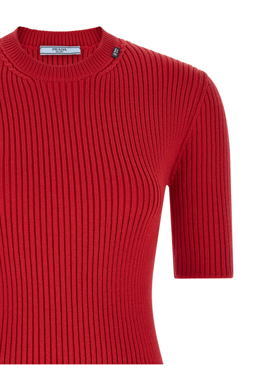 Свитер с ребристой вязкой  Красный PRADA P24E3QSOOO6584F0011