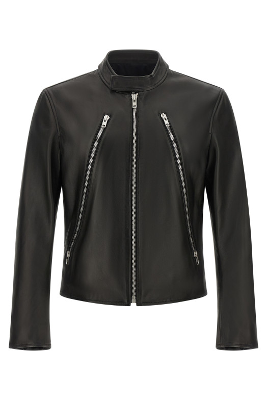 '5-zip' Leather Jacket Black