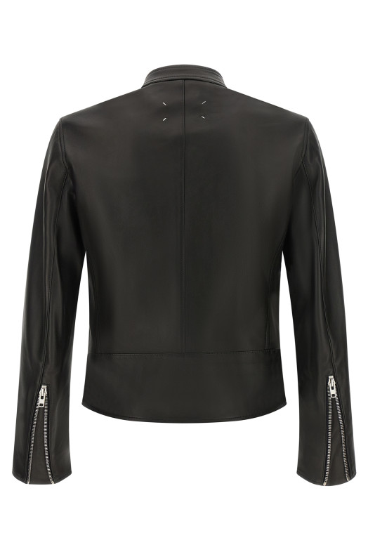 '5-zip' Leather Jacket Black