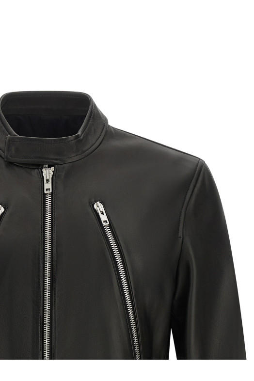'5-zip' Leather Jacket Black