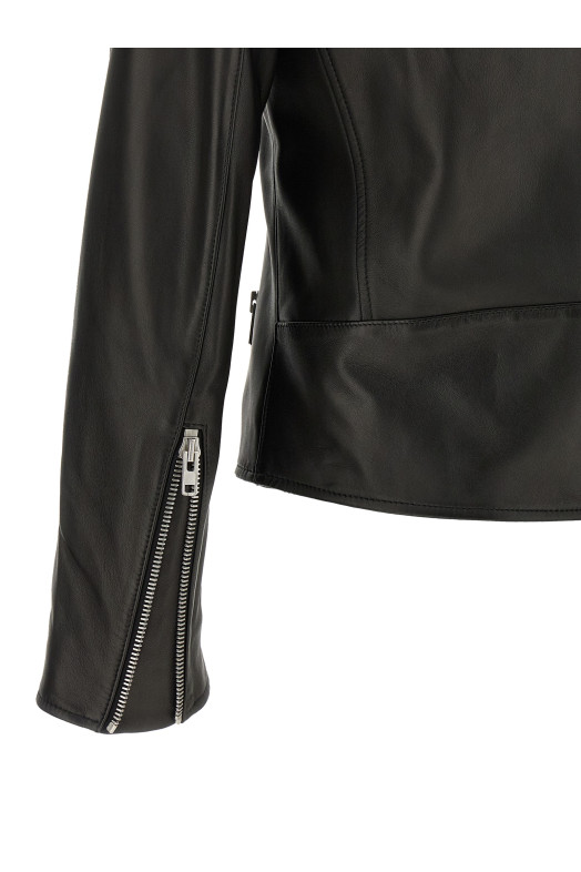 '5-zip' Leather Jacket Black