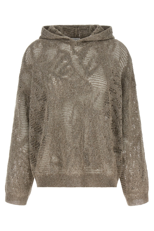 Openwork hooded sweater Brown