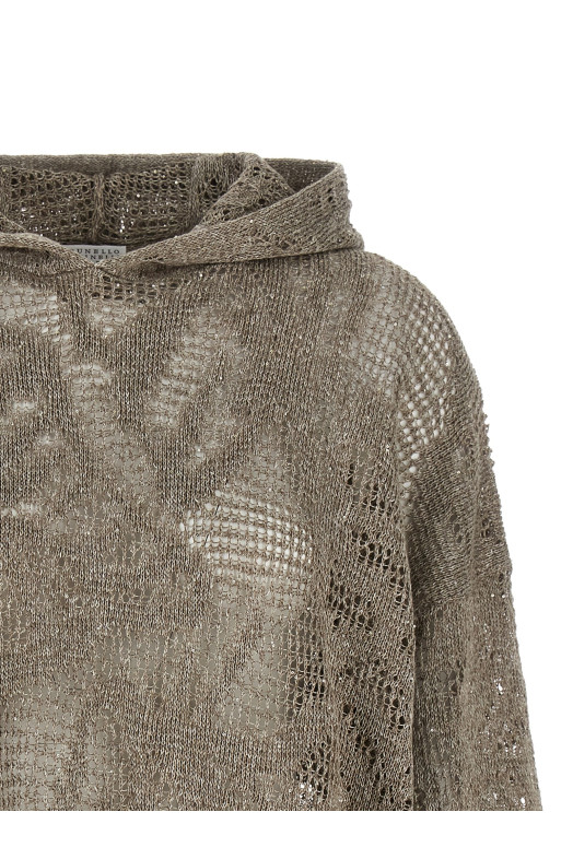 Openwork hooded sweater Brown