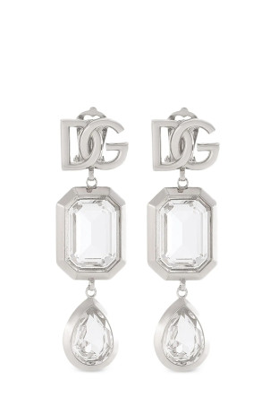 Pendant earrings with crystals Silver