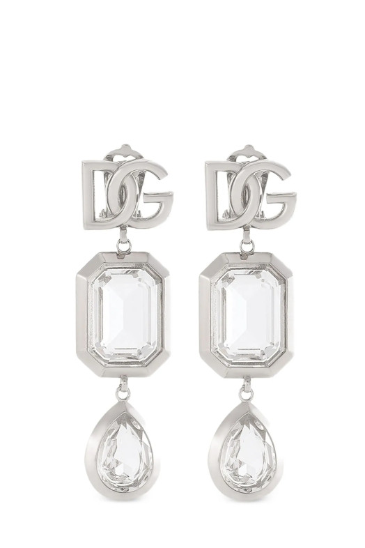 Pendant earrings with crystals Silver