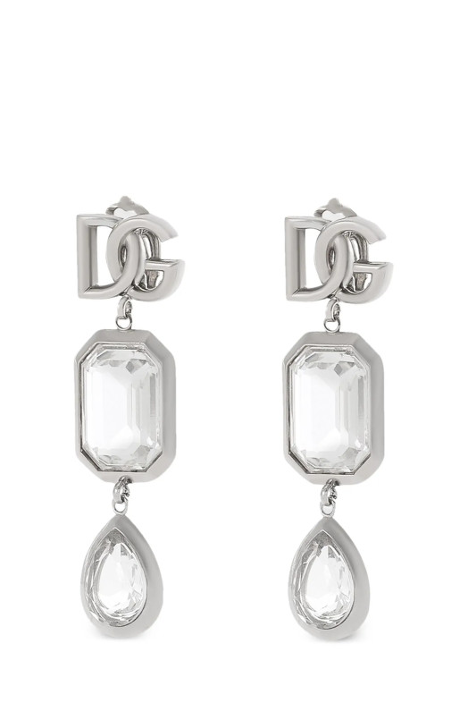 Pendant earrings with crystals Silver