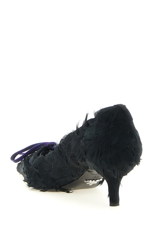 Туфли из атласа с перьями, чёрные PRADA 1I615OFA055C1QF0002
