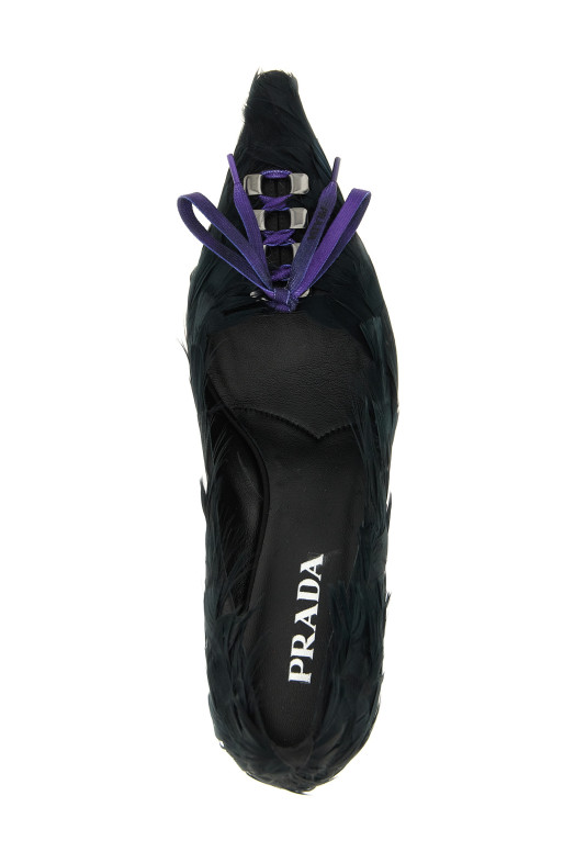 Туфли из атласа с перьями, чёрные PRADA 1I615OFA055C1QF0002