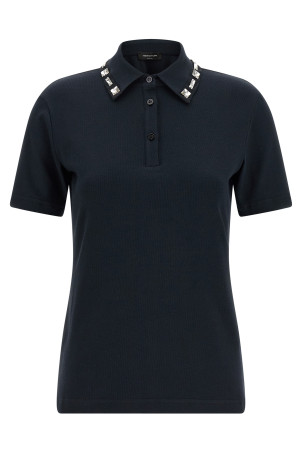 Crystal collar polo shirt Blue