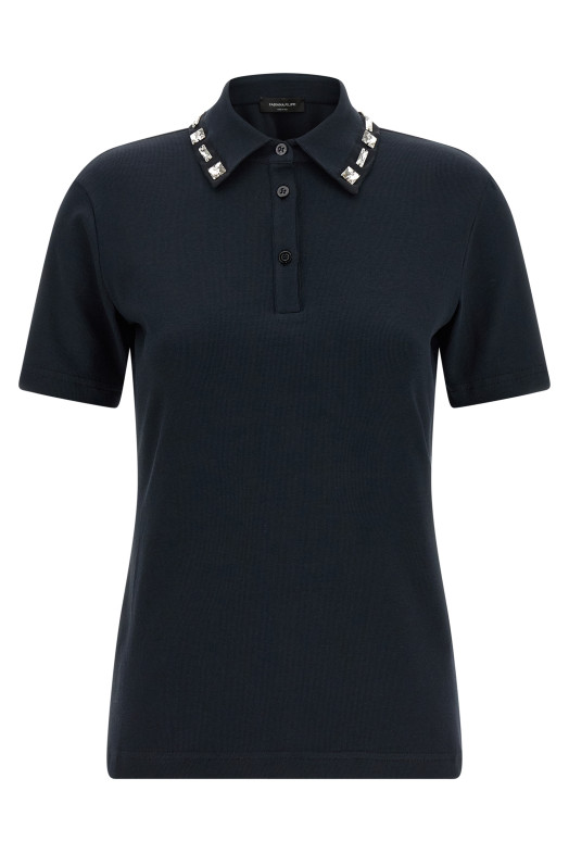 Crystal collar polo shirt Blue