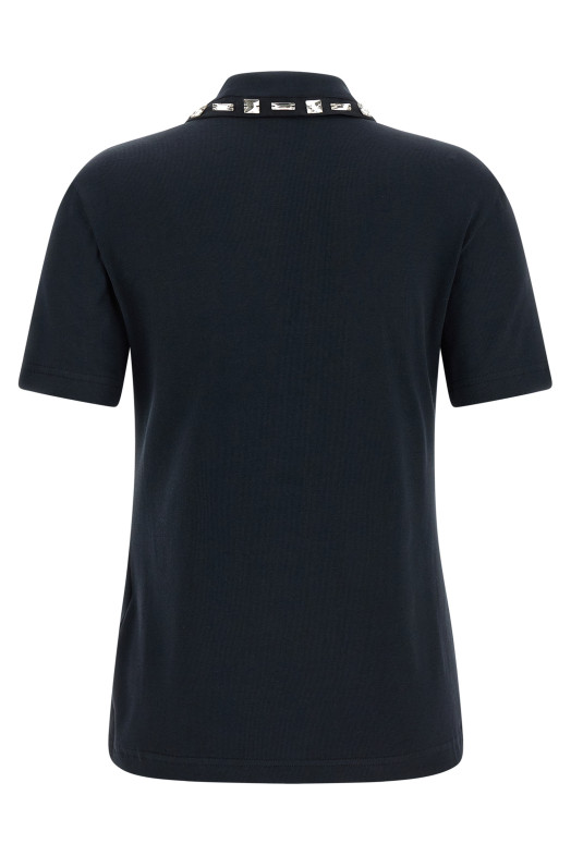 Crystal collar polo shirt Blue