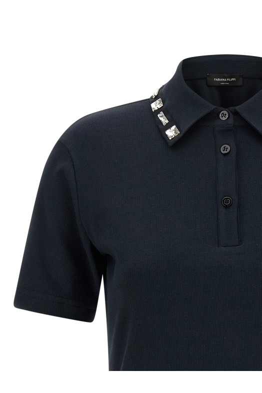 Crystal collar polo shirt Blue