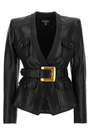 Шкіряна куртка чорного кольору BALMAIN FF1SI630LD630PA