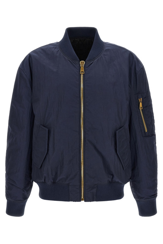 Logo embroidery bomber jacket Blue