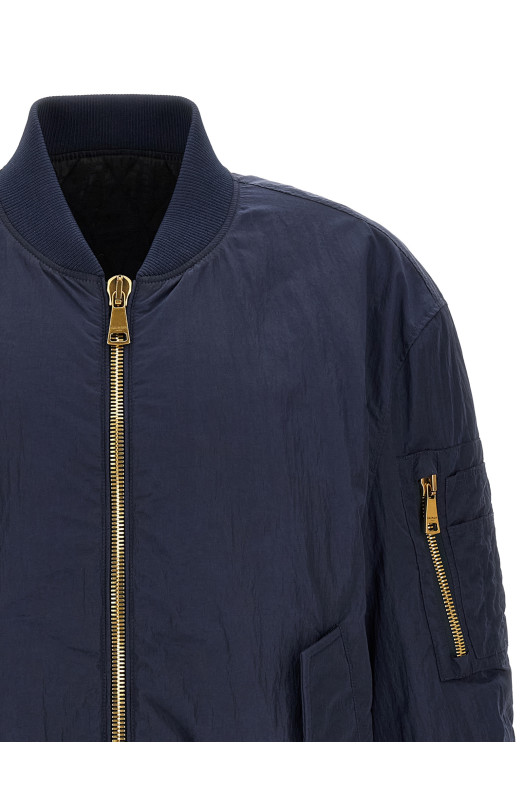 Logo embroidery bomber jacket Blue