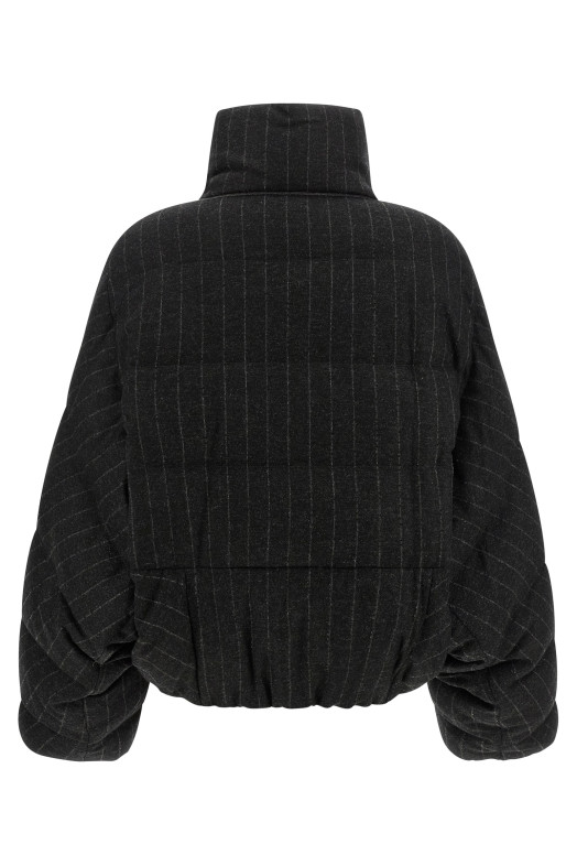 Micro sequin pinstriped crop down jacket Gray