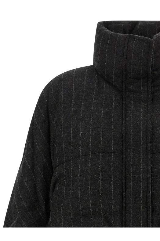 Micro sequin pinstriped crop down jacket Gray