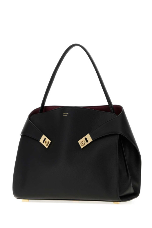 Black leather large Hug Soft shoulder bag SALVATORE FERRAGAMO (219939781693)