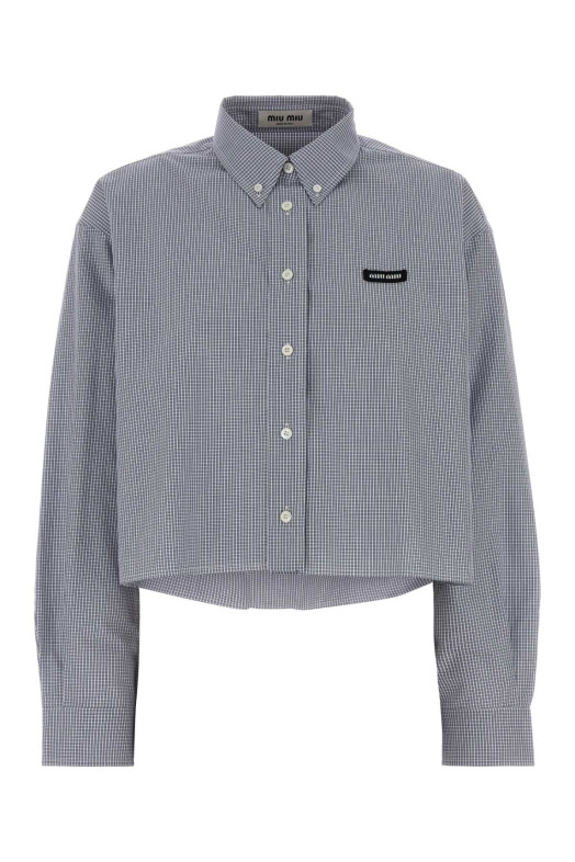 Embroidered poplin oversize shirt Blue MIU MIU (MK1659SOOO1805)