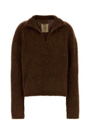 Brown stretch alpaca blend oversize polo shirt UMA WANG (UK7165)