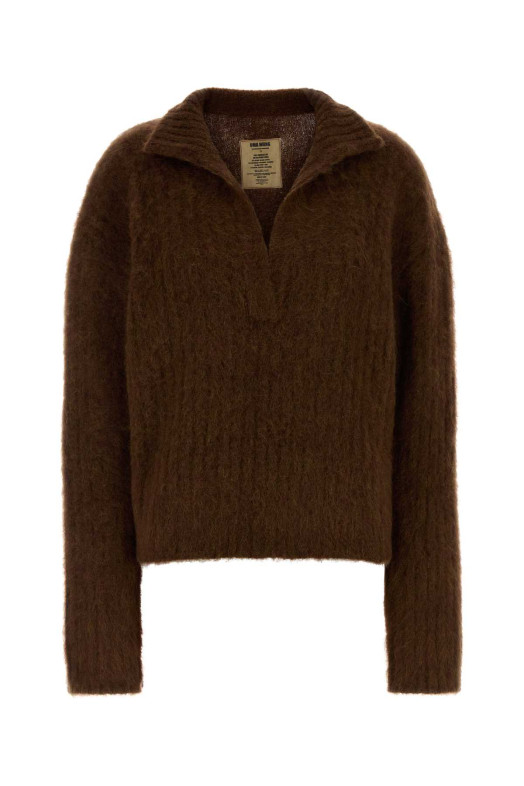 Brown stretch alpaca blend oversize polo shirt UMA WANG (UK7165)