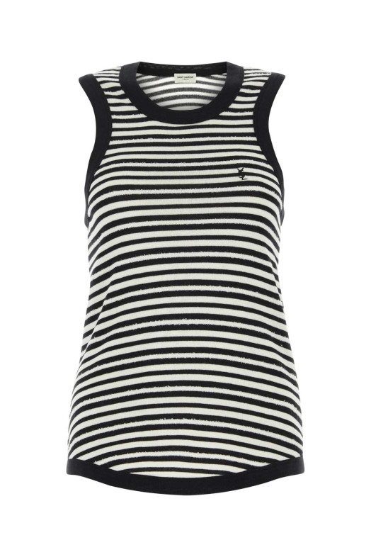 Embroidered cotton blend tank top SAINT LAURENT (743660Y37KT)