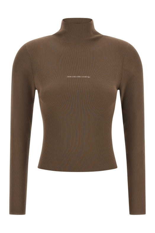 Свитер с логотипом и ребристой вязкой, бежевый ALEXANDER WANG 1KC4261039269