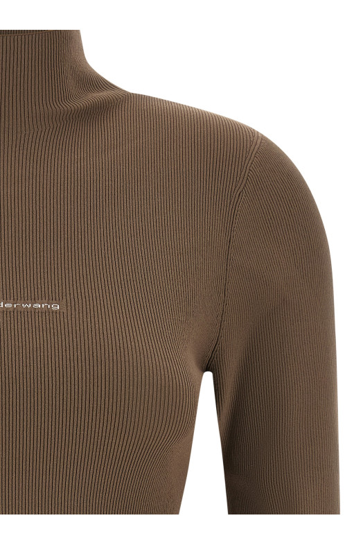 Свитер с логотипом и ребристой вязкой, бежевый ALEXANDER WANG 1KC4261039269