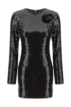 Sequin dress with flower Brown
