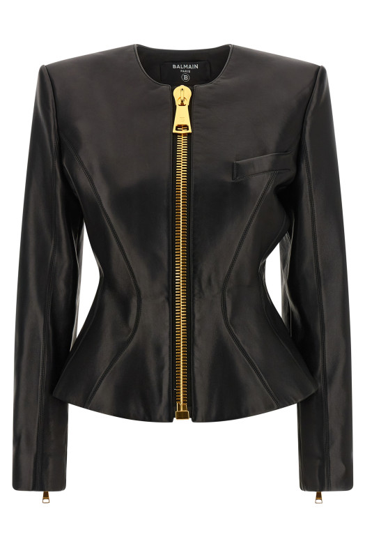 Шкіряна куртка, чорна BALMAIN HF1SK691LC620PA