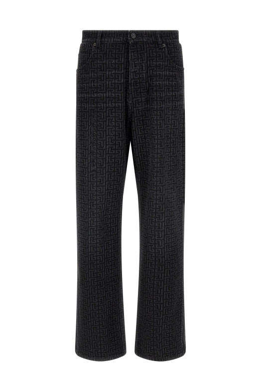 Джинси з монограмним візерунком, чорні BALMAIN HH1ML138DG40ELR