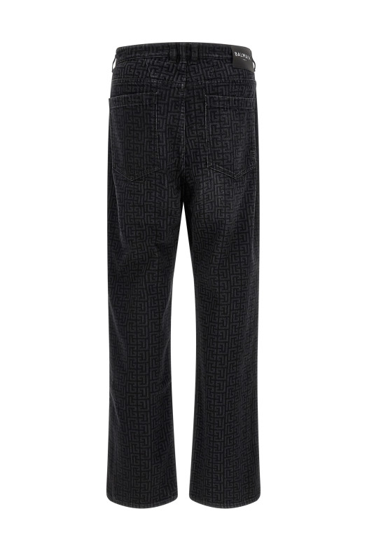 Джинси з монограмним візерунком, чорні BALMAIN HH1ML138DG40ELR