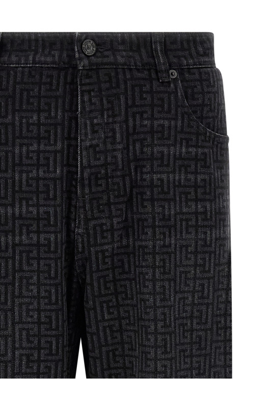 Джинси з монограмним візерунком, чорні BALMAIN HH1ML138DG40ELR