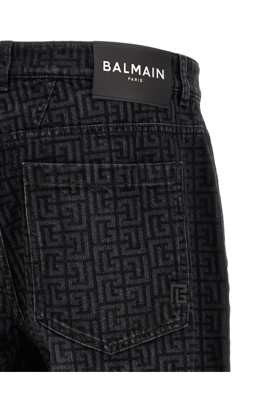 Джинси з монограмним візерунком, чорні BALMAIN HH1ML138DG40ELR