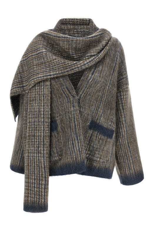 Кардиган с шарфом, серый BRUNELLO CUCINELLI M2I247016CXA37