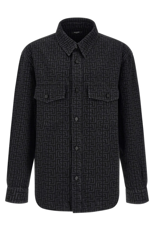 Рубашка с монограммным узором, чёрная BALMAIN HH1HC160DG40ELR