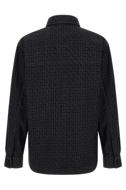 Рубашка с монограммным узором, чёрная BALMAIN HH1HC160DG40ELR