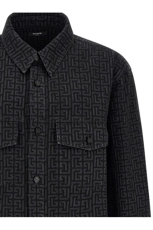 Рубашка с монограммным узором, чёрная BALMAIN HH1HC160DG40ELR