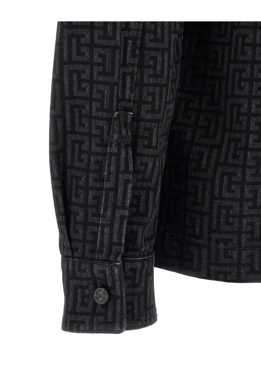 Рубашка с монограммным узором, чёрная BALMAIN HH1HC160DG40ELR