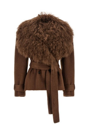 Shearling neck coat Brown