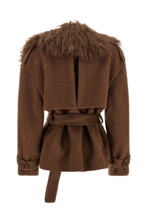 Shearling neck coat Brown