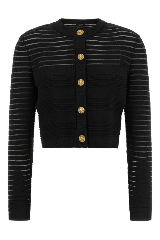 Semi-transparent stripes cardigan Black