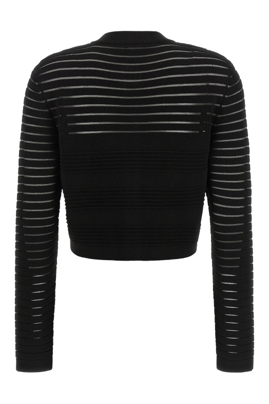 Semi-transparent stripes cardigan Black