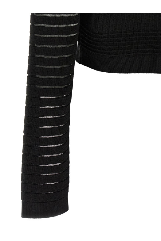 Semi-transparent stripes cardigan Black