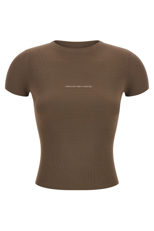 Ribbed T-shirt with logo Brown