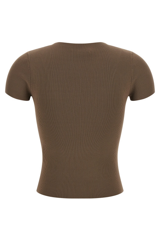 Ribbed T-shirt with logo Brown