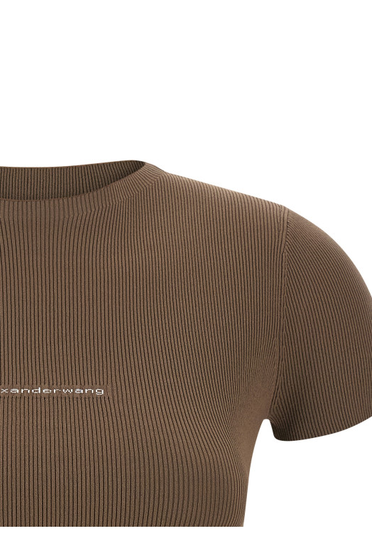 Ribbed T-shirt with logo Brown