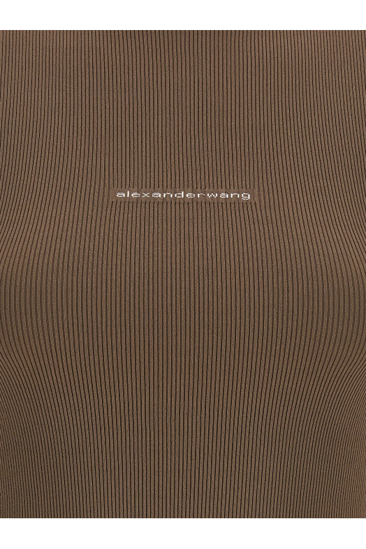 Ribbed T-shirt with logo Brown